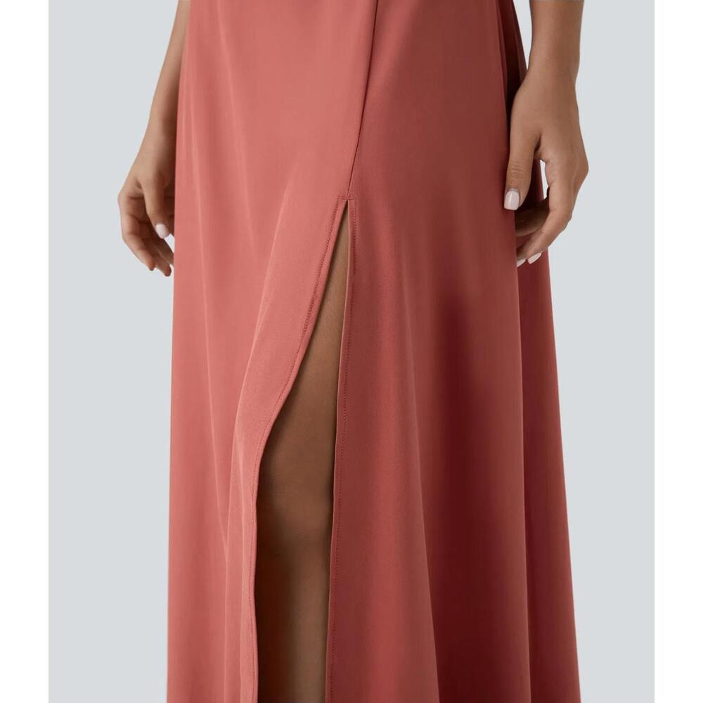 NWT Halara Breezeful High Waisted Pocket 2-in-1 Flowy Maxi Skirt Flame Red - L - Picture 7 of 12